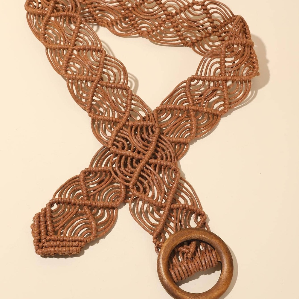 Boho Circle Buckle Woven Belt - Picture 6 of 8